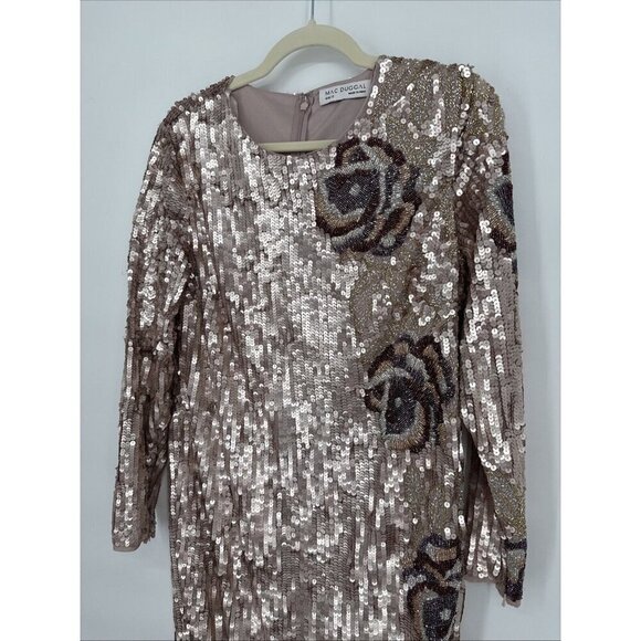 Mac Duggal Size 12 Pink SEQUINED ASYMMETRICAL FLORAL LONG SLEEVE MIDI DRESS $538 - Picture 5 of 9